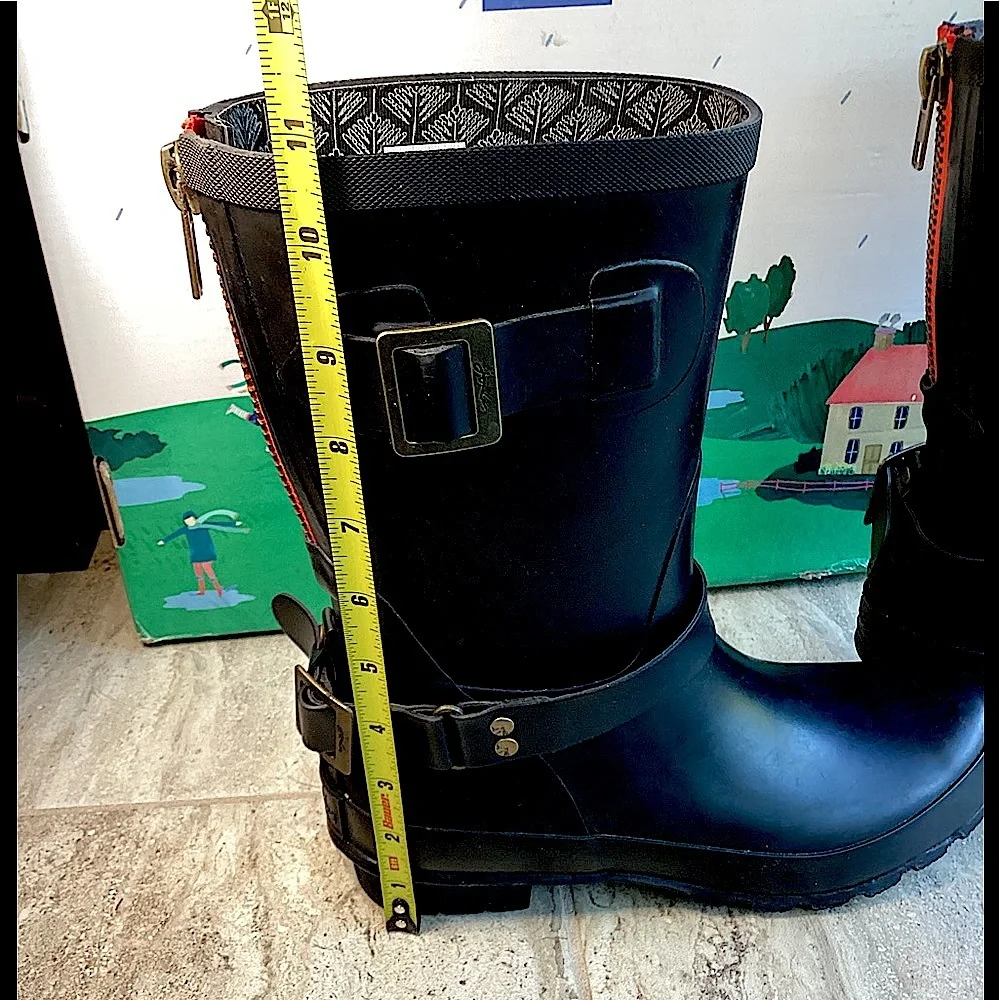Joules Black Rain Boots with Red Zipper & buckles